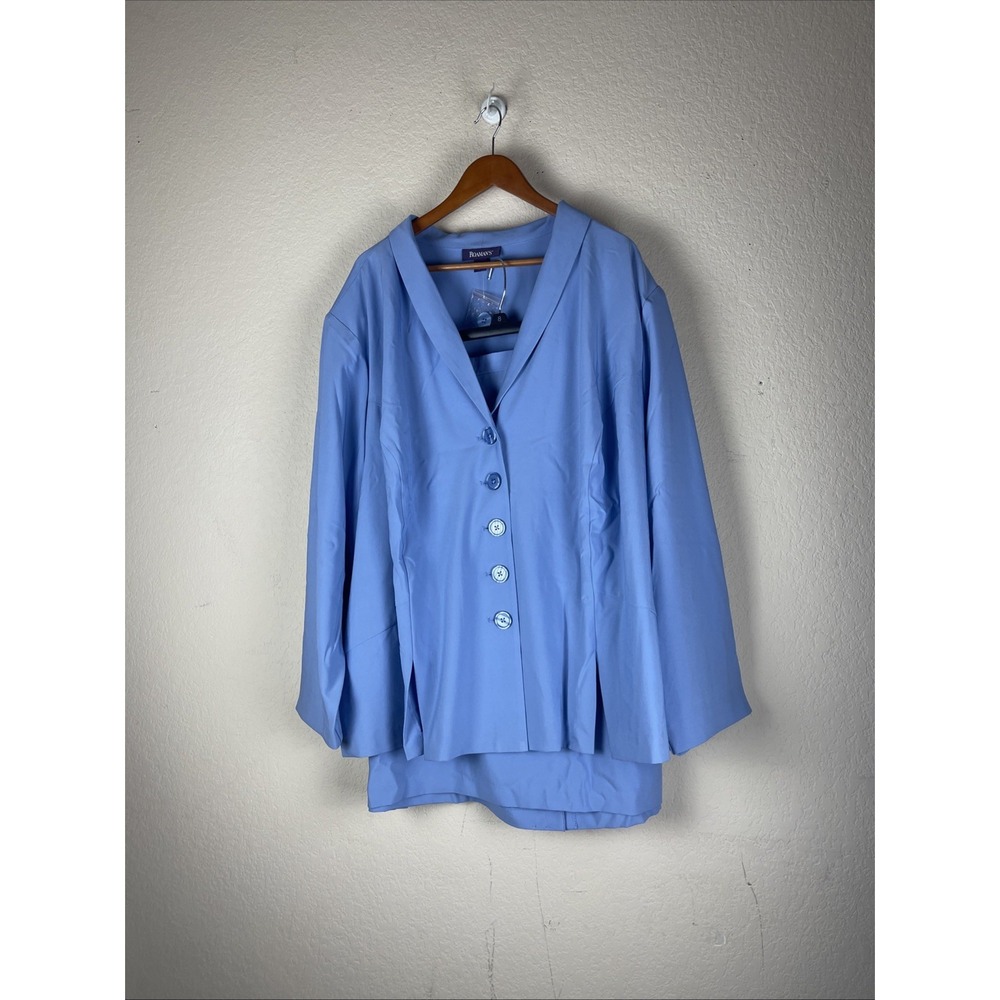 Roaman's Women's 38W Blue 2 Piece Skirt Suit V Neck Button Front Plus Size NWT